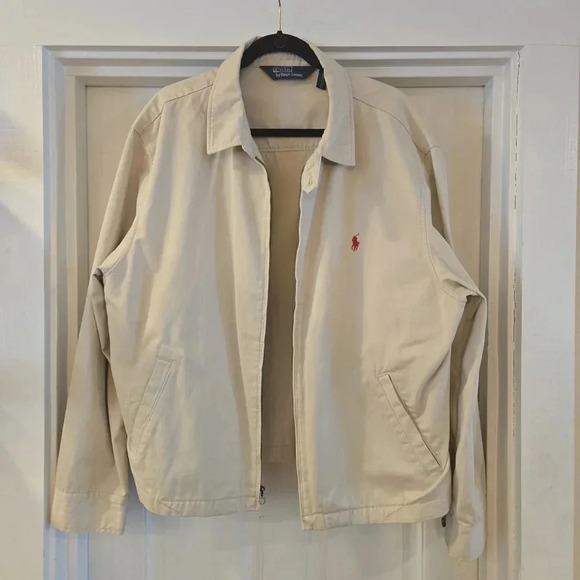 Vintage Rare Polo Ralph Lauren Full Zip Sports Bomber Jacket Cream Tan Mens XXL - Picture 3 of 14